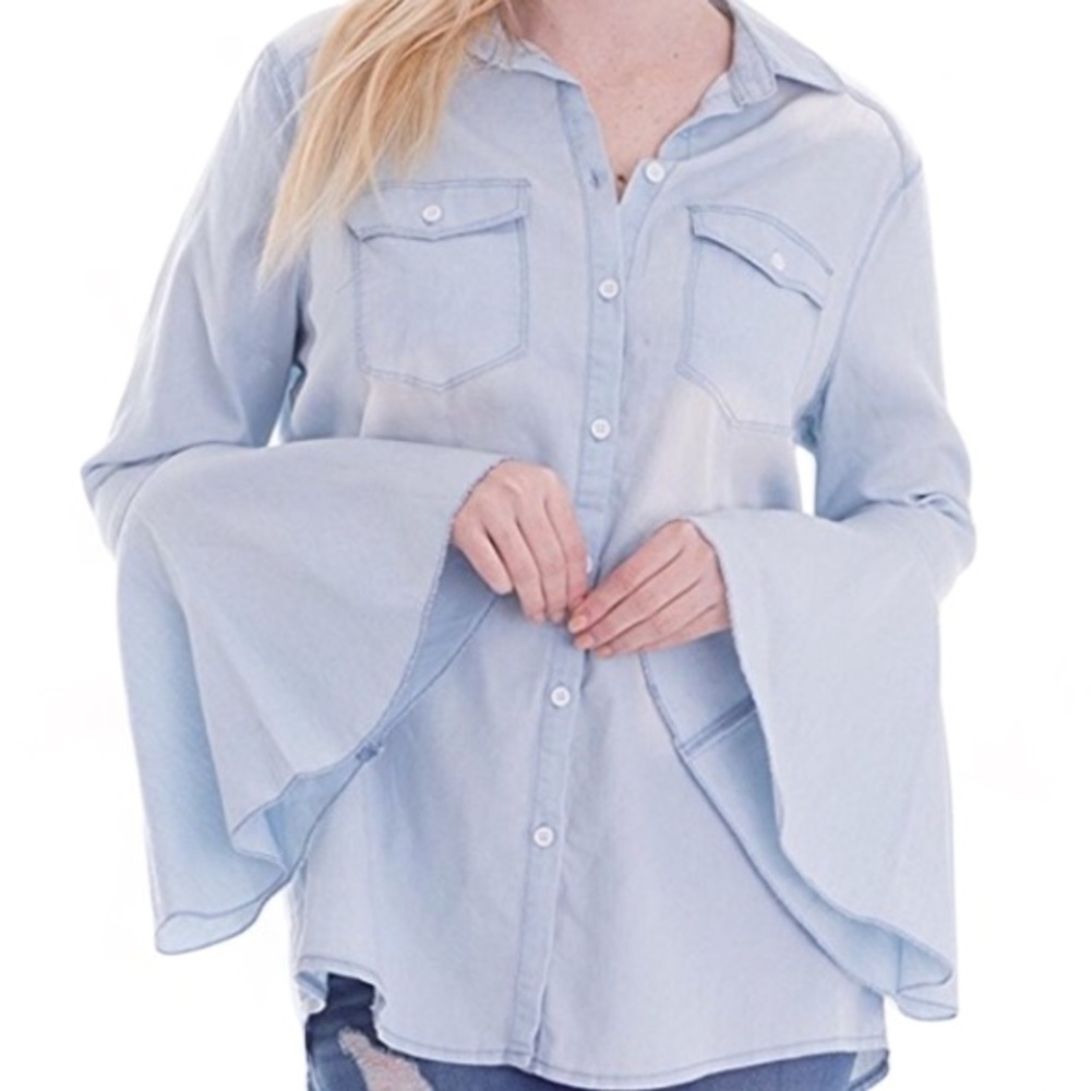 Gypsy Junkie Bohemian Long Sleeve Ombré |Flare Sleeves Shirt Ladies Size M/L NWT